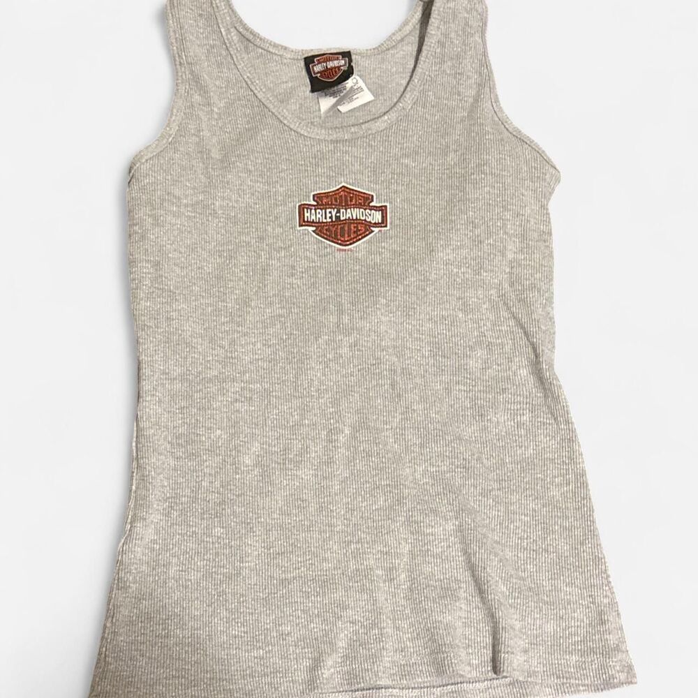 Harley Davidson Women's Grey Tank Y2K 2000s